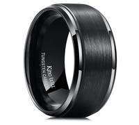 King Will Classic Tungsten Wedding Band for Men, Polished Finish Step Edge Matte Rings Comfort Fit,Black,10mm,P 1/2(8)
