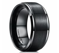 King Will Classic Tungsten Wedding Band for Men, Polished Finish Step Edge Matte Rings Comfort FitBlack,10mm,P 1/2(8)