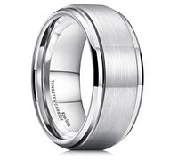 King Will Classic Tungsten Wedding Band for Men, Polished Finish Step Edge Matte Rings Comfort FitSilver,10mm,Z+3(14)