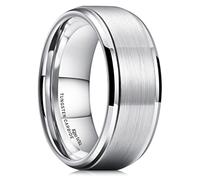 King Will Classic Tungsten Wedding Band for Men, Polished Finish Step Edge Matte Rings Comfort FitSilver,9mm,V 1/2(11)
