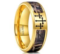 King Will Cross Titanium Wedding Band for Men Women-8mm Width Wedding Ring in Gold Plated with Brown Camouflage Inlay Hypoallergenic Comfort Fit Size 13