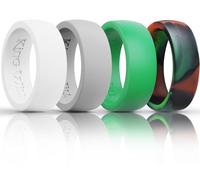 King Will Domed Silicone Rings for Men - Comfortable and Breathable Mens Wedding Bands in Gray White Camouflage Green - 8.5mm Wide Rubber Wedding Bands for Men - Perfect for Active Lifestyles 12