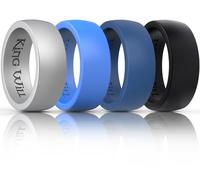 King Will Domed Silicone Rings for Men - Comfortable and Breathable Mens Wedding Bands in Silver Blue Black Sapphire - 8.5mm Wide Rubber Wedding Bands for Men - Perfect for Active Lifestyles 12