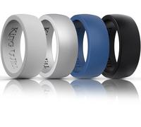 King Will Domed Silicone Rings for Men - Comfortable and Breathable Mens Wedding Bands in Silver Gray Blue Black - 8.5mm Wide Rubber Wedding Bands for Men - Perfect for Active Lifestyles 9