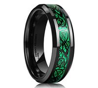 King Will DRAGON 5mm Green Carbon Fiber Black Celtic Dragon Tungsten Carbide Ring Comfort Fit Wedding Band (12.5)