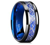 King Will Dragon 8mm Black & Azure & Silver Celtic Dragon Tungsten Carbide Mens Wedding Band Ring Comfort Fit 8.5
