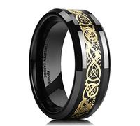 King Will Dragon 8mm Mens Black Tungsten Ring Glod Celtic Dragon Comfort Fit Wedding Band Engagement Ring 10.5