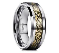 King Will Dragon 8mm Silver & Gold Celtic Dragon Tungsten Carbide Mens Wedding Band Ring Comfort Fit 9.5