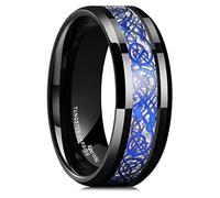 King Will DRAGON Mens Black Tungsten Carbide Ring 8mm Blue Celtic Dragon Wedding Band Beveled Polished Edge Comfort Fit High Polished 9.5