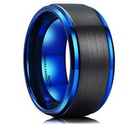 King Will Duo 10mm Black Brushed Blue Tungsten Carbide Wedding Band Ring Polish Finished Comfort Fit 12