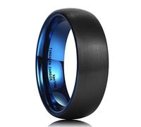 King Will DUO 7mm Blue and Black Dome Tungsten Carbide Ring Wedding Band High Polished Comfort Fit8.5