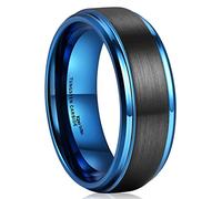 King Will Duo 8mm Black Brushed Blue Tungsten Carbide Wedding Band Ring Polish Finished Comfort Fit 10.5