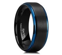 King Will Duo 8mm Black Brushed Finish Tungsten Carbide Ring Blue Plated Wedding Band(7)