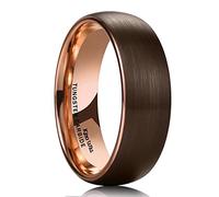 King Will DUO 8mm Dome Mens Brown Tungsten Carbide Wedding Band Ring Rose Gold Inside Comfort Fit 7