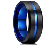 King Will DUO Mens 10mm Black Matte Finish Tungsten Carbide Ring Blue Beveled Edge Groove Wedding Band V 1/2 (11)