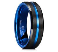 King Will DUO Mens 7mm Black Matte Finish Tungsten Carbide Ring Blue Beveled Edge Wedding Band 11.5