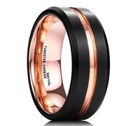 King Will DUO Mens 8mm Black Matte Finish Tungsten Carbide Ring 18K Rose Gold Plated Beveled Edge Wedding Band 13