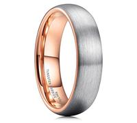 King Will DUO Unisex 6mm Classic Rose Gold Domed Tungsten Carbide Wedding Band Ring Comfort Fit 7.5