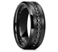 King Will GEM Mens 8mm Black Men Women Tungsten Carbied Rings Wedding Bands Cubic Zirconia Eternity Ring CZ Inlaid Black V(11)