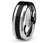King Will GENTLEMAN Men's Black Silver Carbon Fiber Inlay Wedding Band, Comfort Fit Tungsten Ring, 6mm 7mm 8mm Titanium Wedding Ring