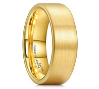 King Will GLORY Mens 8mm 18K Gold Tungsten Carbide Ring Pipe Cut Brushed Finish Wedding Band Ring for Men Women O (7.5)