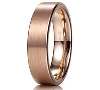 King Will GLORY Unisex 6mm 18K Rose Gold Tungsten Carbide Wedding Band Ring Pipe Cut Brushed Finish7.5