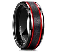 King Will Groove Black Mens Tungsten Wedding Rings Red Two Thin Lines Grooves Cross Brushed Surface Polished Beveled Edge Wedding Band for Men Women Z+1 (13)