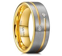 King Will Gunmetal Tungsten Carbide Ring - 8mm Men's Wedding Band with Cubic Zircon Stones Inlay, Polished Finish, Comfort Fit - Ideal for Daily Wear P 1/2 (8)