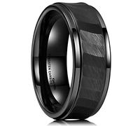 King Will HAMMER 8mm Black Tungsten Carbide Ring Hammered Brushed Mens Wedding Band Comfort Fit (9.5)