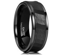 King Will HAMMER 8mm Black Tungsten Carbide Ring Hammered Brushed Mens Wedding Band Comfort Fit, Non-precious metal, No Gemstone