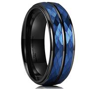 King Will Hammer 8mm Blue Hammered Tungsten Carbide Ring Black Two Tone Wedding Band Groove Step Edge7