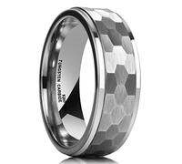 King Will HAMMER 8mm Silver Tungsten Ring Hammer Comfort Fit Faceted Men Wedding Band Polished Step Edge 12