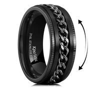 King Will Intertwine 8mm Spinner Ring Black Edge Serrated Stainless Steel Fidget Ring Anxiety Ring for Men 13