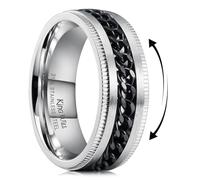 King Will Intertwine 8mm Spinner Ring Black & Silver Edge Serrated Stainless Steel Fidget Ring Anxiety Ring for Men 9.5
