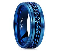 King Will Intertwine 8mm Spinner Ring Blue Edge Serrated Stainless Steel Fidget Ring Anxiety Ring for Men 11.5