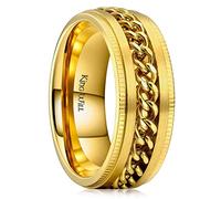 King Will Intertwine 8mm Spinner Ring Gold Stainless Steel Fidget Ring Anxiety Ring for Men with Curb Chain Inlay 14