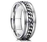 King Will Intertwine 8mm Spinner Ring Silver Edge Serrated Stainless Steel Fidget Ring Anxiety Ring for Men 13