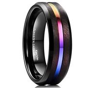 King Will LOOP 7mm Tungsten Carbide Ring Rainbow Color Thin Groove Wedding Band Beveled Edge Comfort Fit(7)