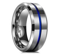 King Will Loop Thin Blue Groove 8mm High Polish Tungsten Carbide Wedding Band Engagement Ring for Men Comfort Fit 7
