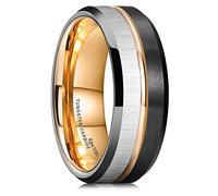 King Will Loop Tungsten Carbide Ring for Men Women Centre Rose Gold Groove Wedding Bands Surface Silver Transverse Stripes Brushed Finish And Black Matte Rose Gold Comfort Fit 8