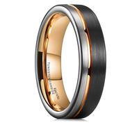 King Will LOOP Tungsten Carbide Wedding Band 6mm Rose Gold Line Ring Black and Silver Brushed Comfort Fit 8.5