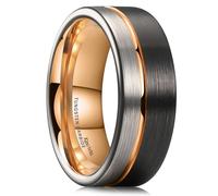 King Will Loop Tungsten Carbide Wedding Band 8mm Rose Gold Line Ring Black and Silver Brushed Comfort Fit 7.5