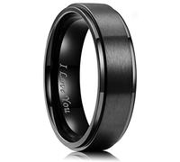 King Will Men 6mm Black Matte Brushed Stainless Steel Ring Stepped Beveled Edge Laser Etched I Love You 13