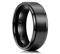 King Will Men 8mm Black Matte Brushed Stainless Steel Ring Stepped Beveled Edge Laser Etched I Love You 10.5
