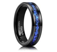 King Will Mens 6mm Black and Blue Tungsten Carbide Wedding Band Foils Inlay Beveled Edge Promise Rings Comfort Fit, Size 10