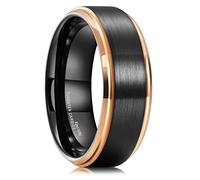 King Will Mens 8MM Black Tungsten Carbide Ring Matte Brushed Wedding Band Rose Gold Plated Beveled Edge 12