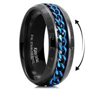King Will Mens 8mm Rune Viking Stainless Steel Rings Black Blue Anxiety Fidget Spinner Ring Comfort Fit Size 8