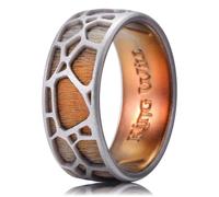 King Will Men's 8mm Silicone Ring, Dual Color Rock Laser Design with Inner X Groove, Comfort Fit Rubber Wedding Band, Grey Copper, Z+1 (13)
