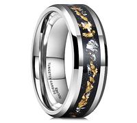 King Will Mens 8mm Silver Tungsten Carbide Wedding Ring Silver and Gold Foils Inlay Tungsten Ring for Men Beveled Edge U 1/2 (10.5)