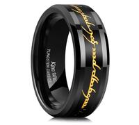 King Will Mens 8mm Tungsten Wedding Bands Black Rings with Gold Magic Words Inlay Ring High Polished Beveled Edge Comfort Fit Q 1/2 (8.5)
